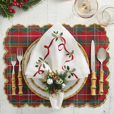 Xmas Ribbon Napkin in White, Red & Green, Set of 4