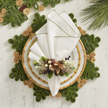 Casbah Napkin, White & Green, Set of 4