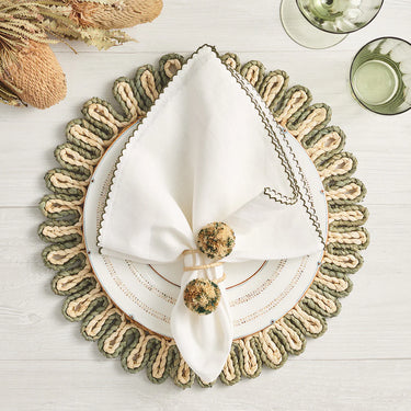 Casbah Napkin, White & Green, Set of 4