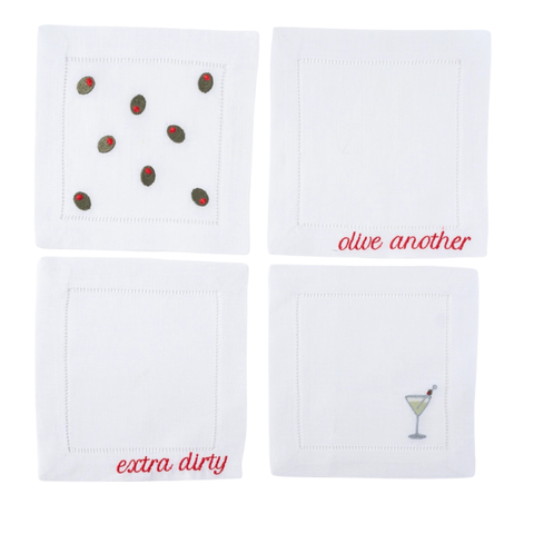 Martini Linen Cocktail Napkins, Set of 4