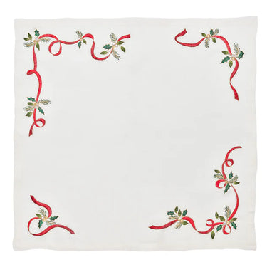 Xmas Ribbon Napkin in White, Red & Green, Set of 4