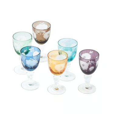 Multicolor Peony Wine Glasses, Set of 6