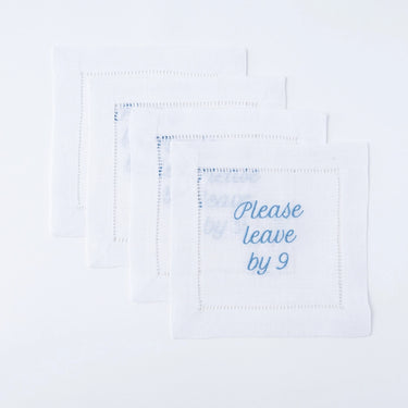 Please Leave By 9 Linen Cocktail Napkins, Set of 4