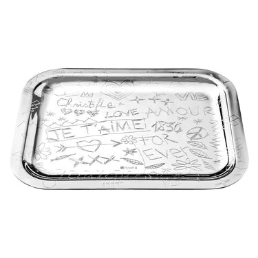 Graffiti Silver-Plated Rectangular Tray, Medium