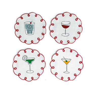 Fête Embroidered Linen Coasters, Set of 4