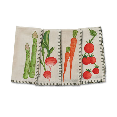 Still Life Embroidered Linen Napkins, Set of 4