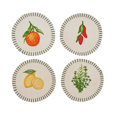 Still Life Embroidered Linen Coasters, Set of 4