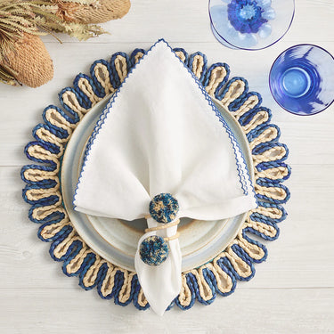 Casbah Napkin, White & Blue, Set of 4