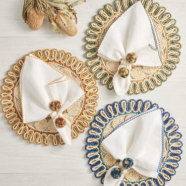 Casbah Placemat, Natural & Blue, Set of 4