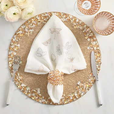 Monarch Garden Napkin in White & Iridescent, Set of 4