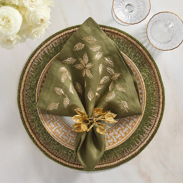 Gilded Breeze Napkin in Olive & Gold, Set of 4