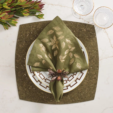 Gilded Breeze Napkin in Olive & Gold, Set of 4