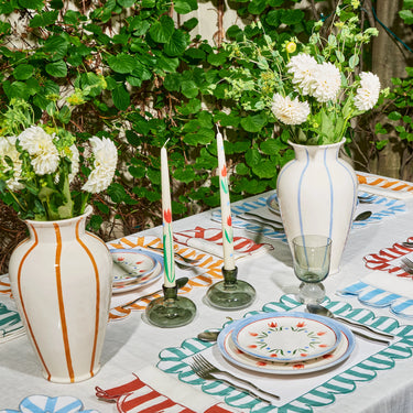 Jardin Embroidered Linen Scalloped Stripe Napkins, Set of 4