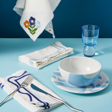 Colorblock Embroidered Linen Placemats, Set of 4