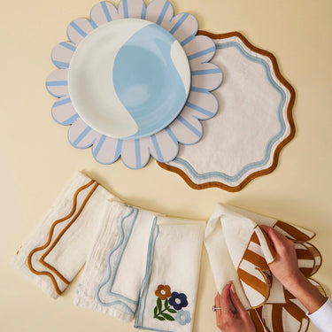Colorblock Embroidered Linen Placemats, Set of 4
