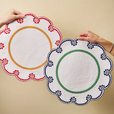 Fête Embroidered Linen Placemats, Set of 4
