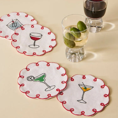 Fête Embroidered Linen Coasters, Set of 4