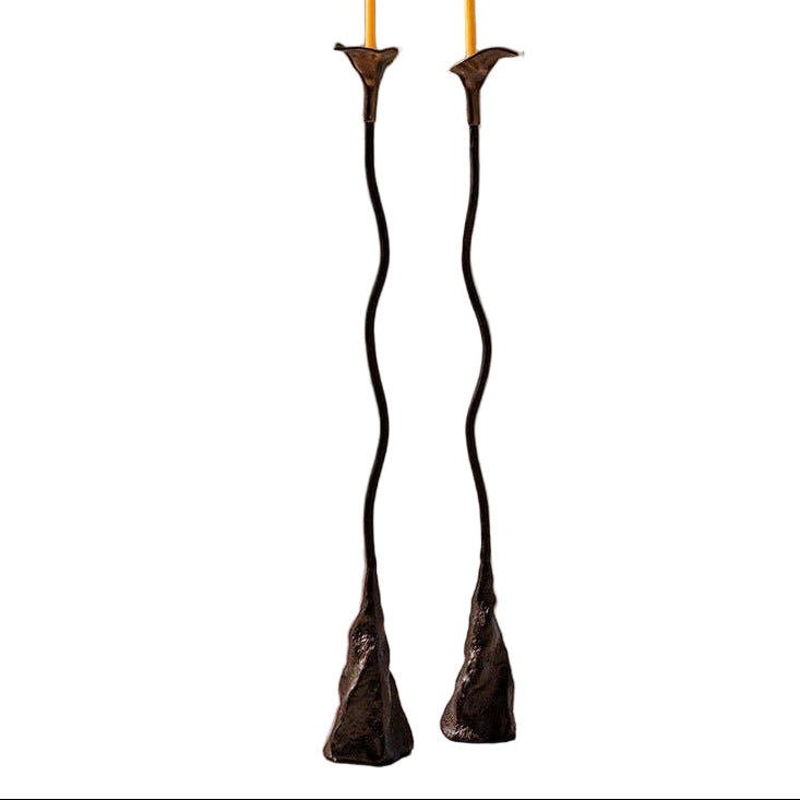 Handmade Iron Ferra Rose Candle Holders, Set of 2