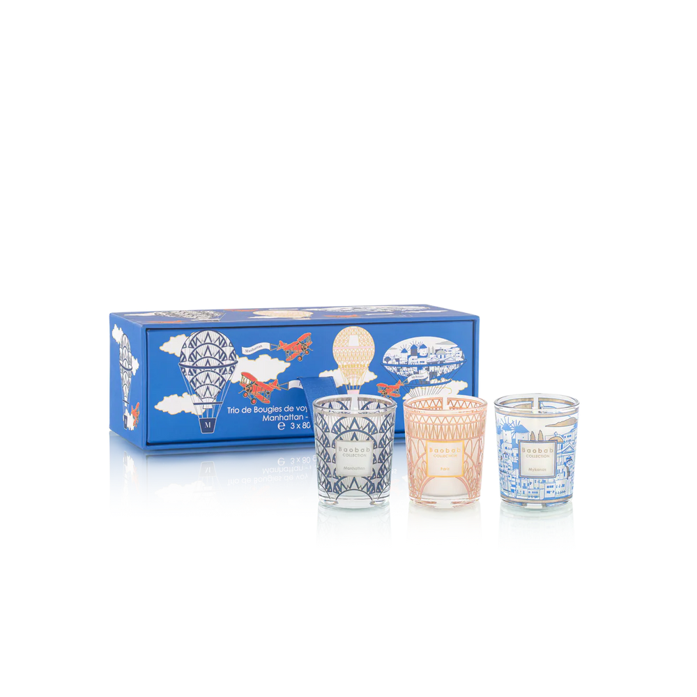 Trio Travel Candles, Manhattan, Paris & Mykonos