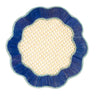 A round decorative mat with a scalloped edge, featuring a cream-colored woven center and a vibrant blue outer border, shown on a plain white background.