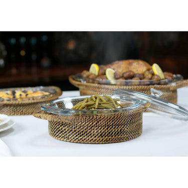 Round Basket with Glass Casserole Dish with Cover, 2 Qt