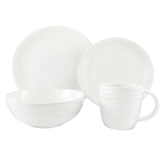 Lines Stoneware 4 Piece Dinnerware Set, White