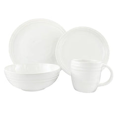 Lines Stoneware 4 Piece Dinnerware Set, White