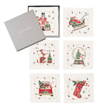 Holly Jolly Cocktail Napkin in White & Multi, Set of 6
