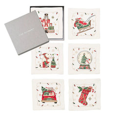 Holly Jolly Cocktail Napkin in White & Multi, Set of 6