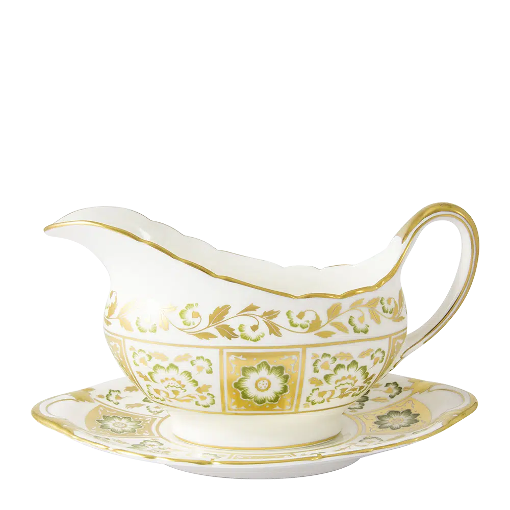 Derby Panel Green Sauce Boat & Stand