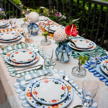 Jardin Embroidered Linen Scalloped Stripe Napkins, Set of 4