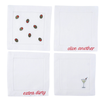 Martini Linen Cocktail Napkins, Set of 4