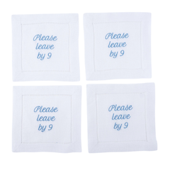 Please Leave By 9 Linen Cocktail Napkins, Set of 4