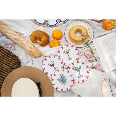 Fête Embroidered Linen Coasters, Set of 4