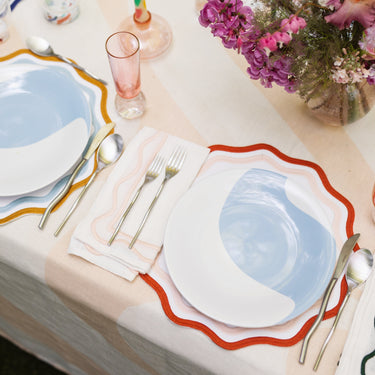 Colorblock Embroidered Linen Napkins in Pink (Set of 4)