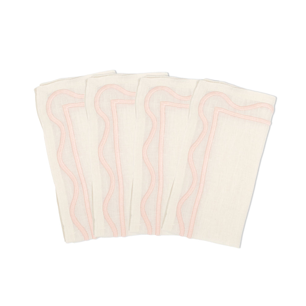 Colorblock Embroidered Linen Napkins, Pink, Set of 4