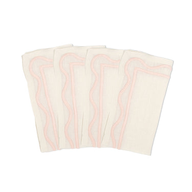 Colorblock Embroidered Linen Napkins in Pink (Set of 4)