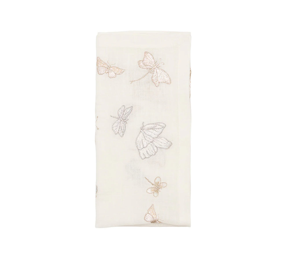 Monarch Garden Napkin in White & Iridescent, Set of 4