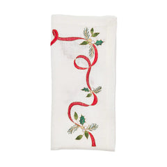 Xmas Ribbon Napkin in White, Red & Green, Set of 4