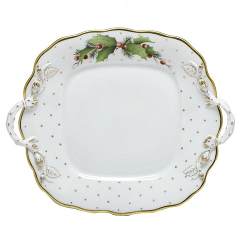 Winter Shimmer Square Cake Plate with Handle