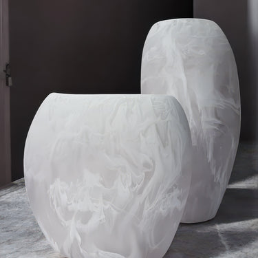 Oceana Wide Vase, Large, White Swirl