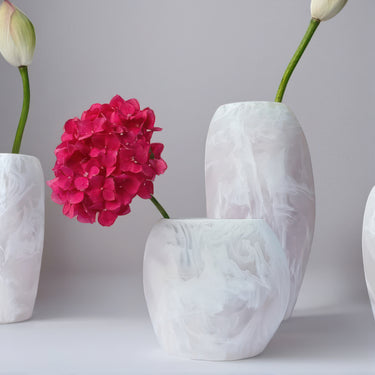 Oceana Wide Vase, Medium, White Swirl