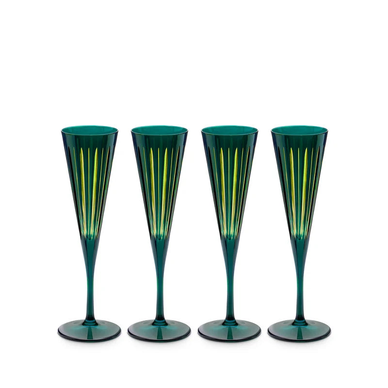 Prism Champagne Flutes, Green, Set of 4