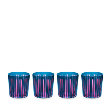 Prism Double Old Fashioned Glass, Blue, Set of 4