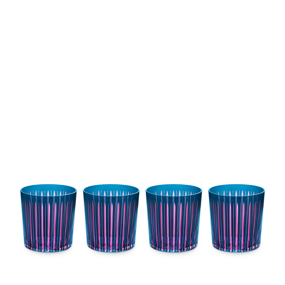 Prism Double Old Fashioned Glass, Blue, Set of 4