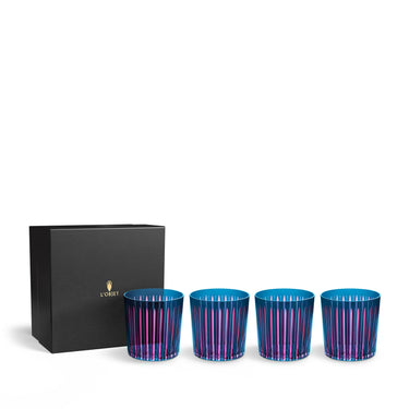 Prism Double Old Fashioned Glass, Blue, Set of 4