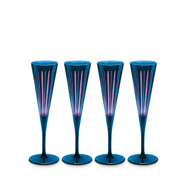 Prism Champagne Flutes, Blue, Set of 4