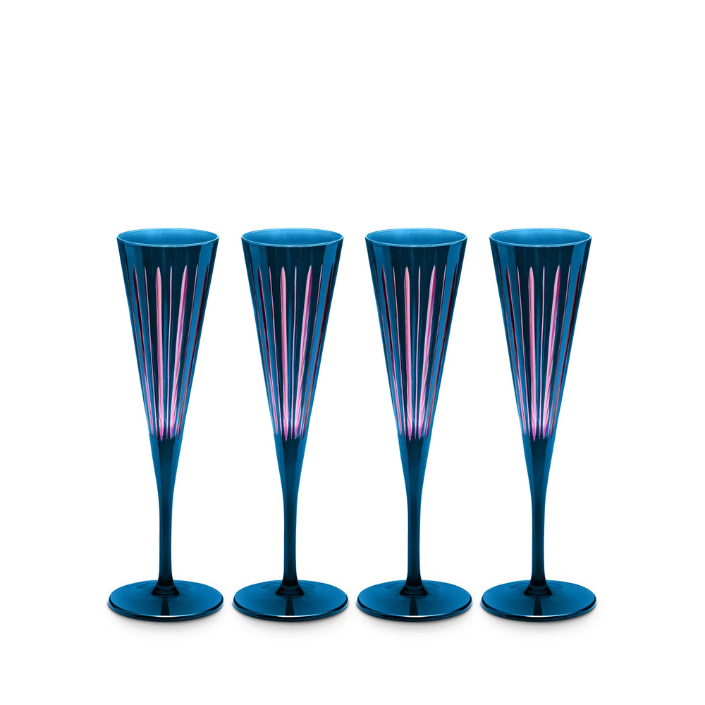 Prism Champagne Flutes, Blue, Set of 4