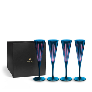 Prism Champagne Flutes, Blue, Set of 4