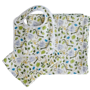 Happy Monkey Shawl Blanket, Bib and Burp Cloth Bundle Set